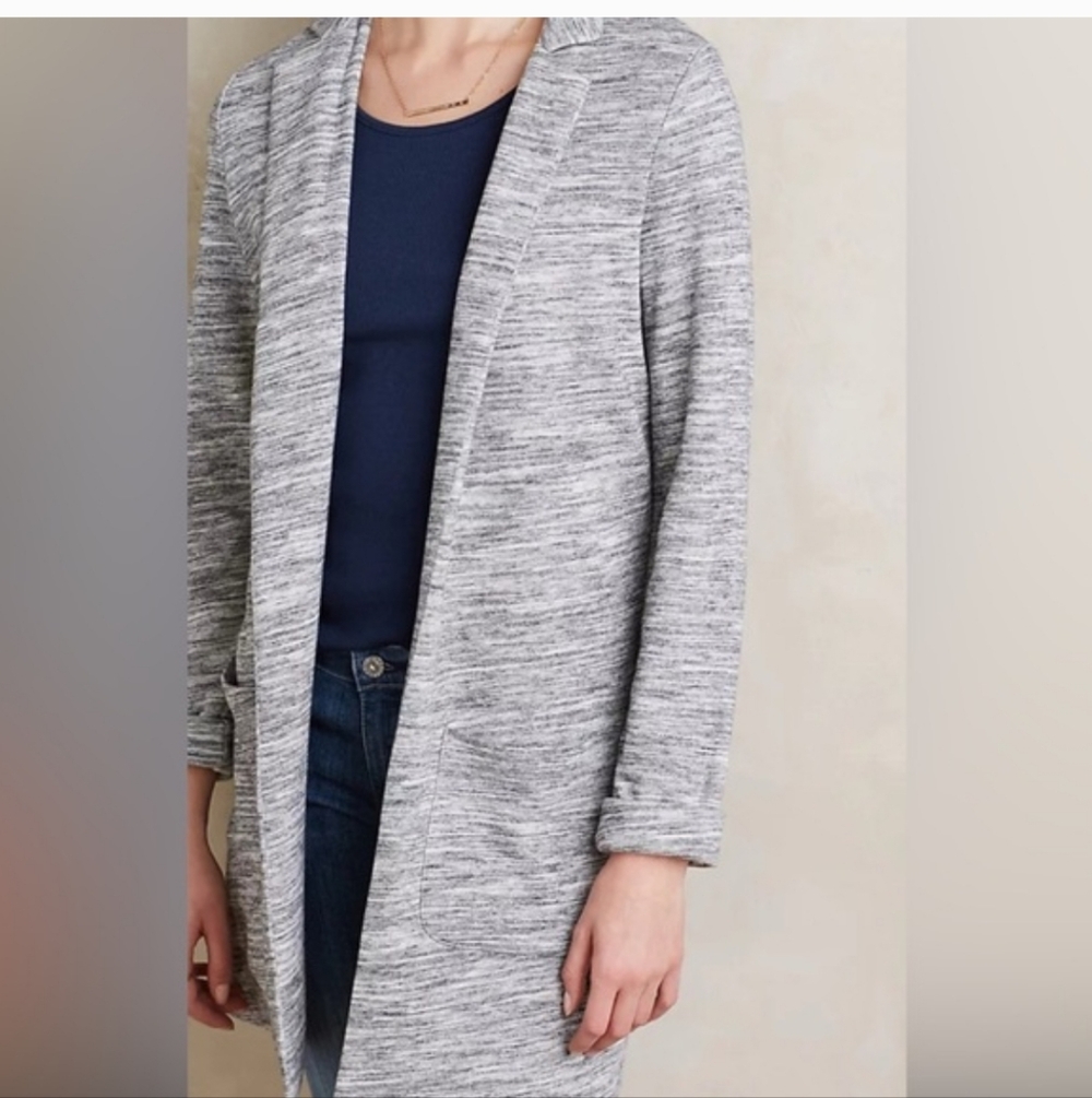 Saturday Sunday Heathered Knit Open Front Long Cardigan Jacket Womens small gray